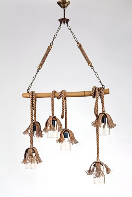Lampa żyrandol sufitowy żyrandol żyrandol Lampa sufitowa bambusowe szkło brązowe
