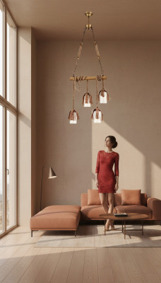 Lampa Bambusowy Żyrandol Sufitowy Żyrandol żyrandol Lampa sufitowa Szkło Brązowe