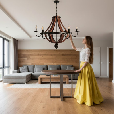 Żyrandol Podsufitowy Brązowy Żyrandol Drewno żyrandol Lampa Lustre