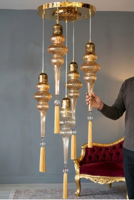 Żyrandol Okrągły żyrandol sufitowy żyrandol Lampa sufitowa Lampy Szkło Złoto