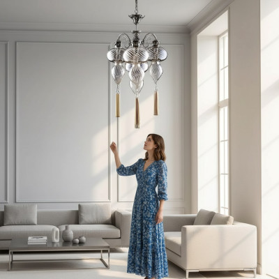 Lampy Żyrandol Sufitowy Żyrandol Lampa sufitowa Szkło Srebrny Nowy