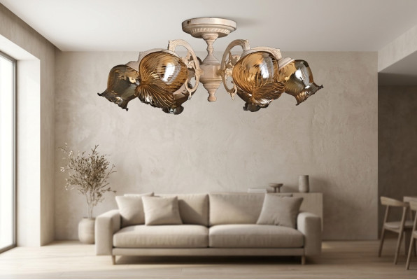 Lampa sufitowa żyrandol sufitowy żyrandol Lampy Szkło Beige Art