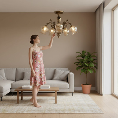 Lampa sufitowa żyrandol sufitowy kwiaty żyrandol żyrandol Lampa Szkło brązowe
