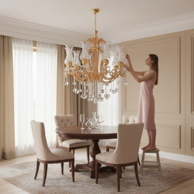 Luksusowy żyrandol sufitowy żyrandol Lampa sufitowa kryształowa Gold Lampa