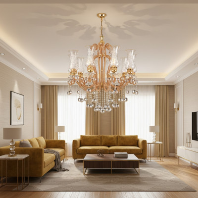 Luksusowy żyrandol sufitowy żyrandol Lampa sufitowa kryształowa Gold Lampa