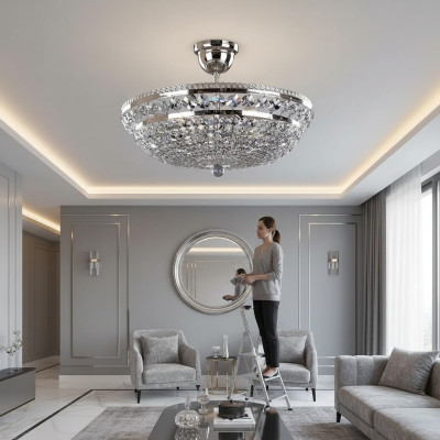 Okrągłe Srebrne Luksusowe Lampa sufitowa Żyrandol Lampa Sufitowa Srebrny żyrandol kryształ