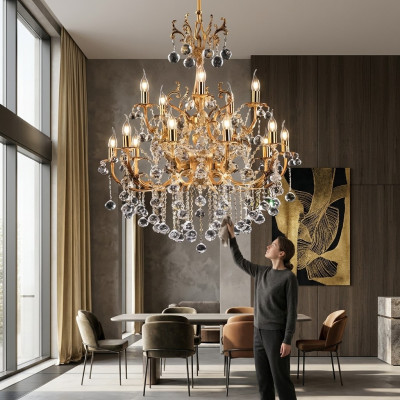 Żyrandol sufitowy luksusowy żyrandol Lampa sufitowa żyrandol kryształowy złoty 75x125