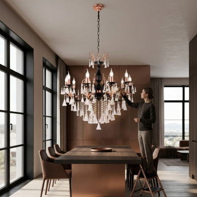 Luksusowa lampa sufitowa żyrandol Lampa sufitowa Lustre Czarny kryształ