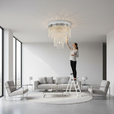 Żyrandol sufitowy srebrny żyrandol Lampa sufitowa kryształ 40x70 Lampa