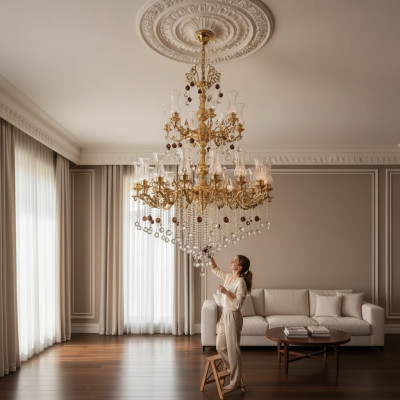 Luksusowa Lampa sufitowa Złota żyrandol Lampa sufitowa żyrandol kryształowy 130x280cm