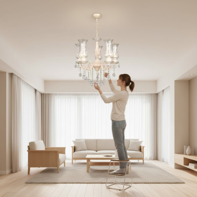 Klasyczny żyrandol Lampa sufitowa Beżowy kryształowy wiszący żyrandol sufitowy