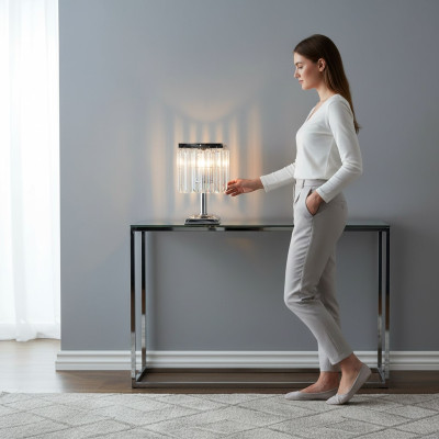 Lampa stołowa Lampa stołowa Lampa Leuchten Srebrna Lampy kryształ
