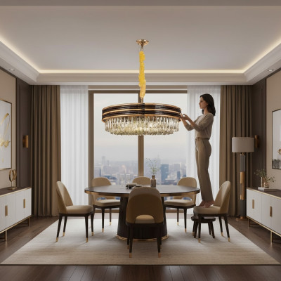 Okrągły Lampa Lampa żyrandol sufitowy złoty żyrandol Lampa sufitowa żyrandol kryształowy
