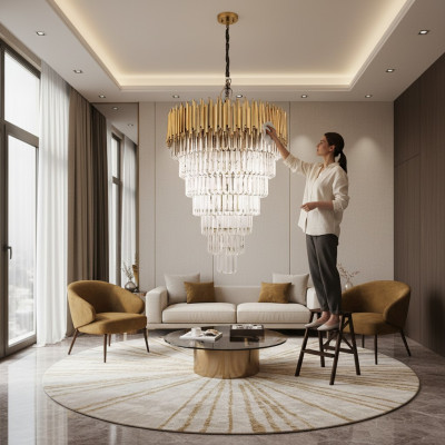 żyrandol Lustre żyrandol sufitowy luksusowa lampa sufitowa kryształowy złoty stożek