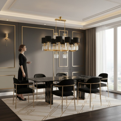 Żyrandol sufitowy żyrandol Gold Lampa sufitowa Lustre kryształ czarny