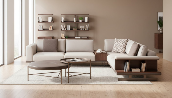 Sofa materiałowa beżowa Narożnikowa kanapa Sofa w kształcie litery L Sofy Materiał Luksusowe Meble do Salonu