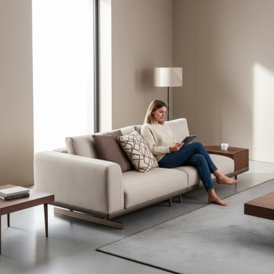 Sofa trzyosobowa 3 miejsce do siedzenia Sofy materiałowe Szara Nowoczesna kanapa do salonu