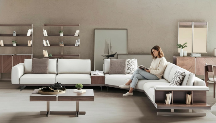 Sofa materiałowa Narożnikowa kanapa Sofa w kształcie litery L Materiał Sofy Szare Nowoczesne Meble Kanapy