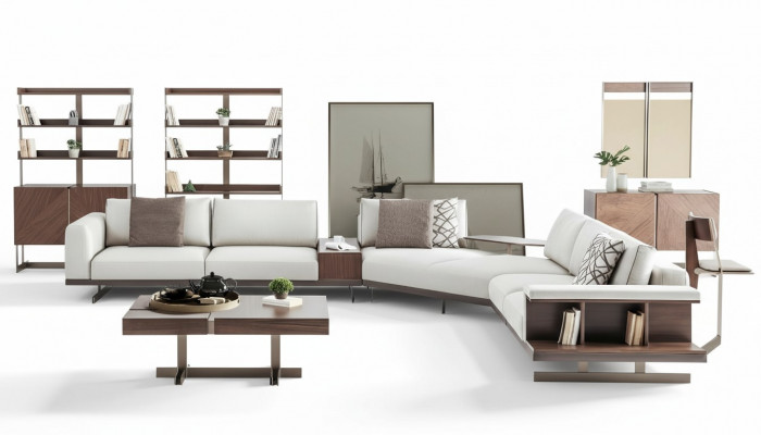 Sofa materiałowa Narożnikowa kanapa Sofa w kształcie litery L Materiał Sofy Szare Nowoczesne Meble Kanapy