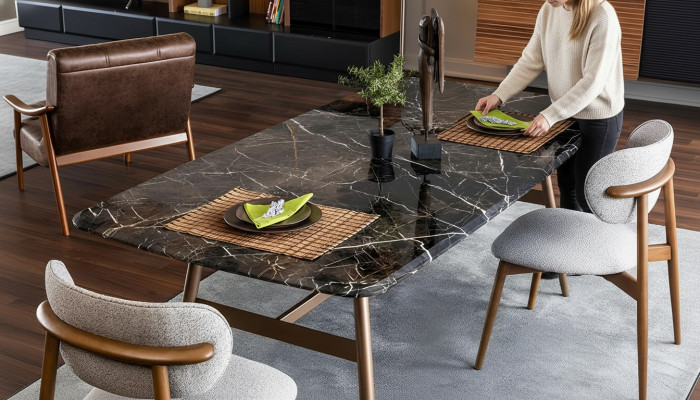 Stół do jadalni Stół obiadowy Tabela dinette Marmur Czarny jadalnia design