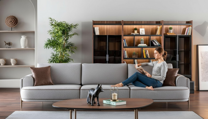 Sofa trzyosobowa 3 miejsce siedzące sofa materiałowa kanapa nowoczesna szara materiałowa nowa