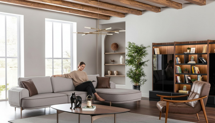 Sofa materiałowa Narożnikowa kanapa Sofa w kształcie litery L Materiał Sofy Szare Nowoczesne meble do salonu