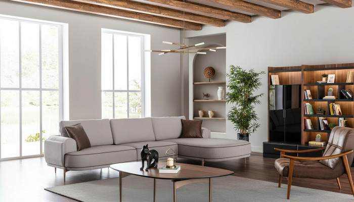 Sofa materiałowa Narożnikowa kanapa Sofa w kształcie litery L Materiał Sofy Szare Nowoczesne meble do salonu