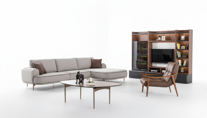 Sofa materiałowa Narożnikowa kanapa Sofa w kształcie litery L Materiał Sofy Szare Nowoczesne meble do salonu