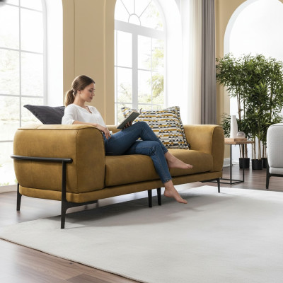 Nowoczesna sofa dwuosobowa 2 miejsce do siedzenia sofy nowoczesny design żółtej sztucznej skóry