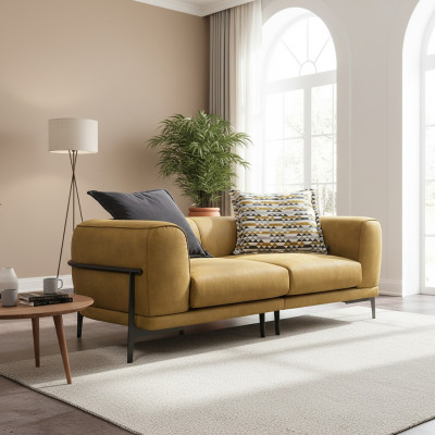 Nowoczesna sofa dwuosobowa 2 miejsce do siedzenia sofy nowoczesny design żółtej sztucznej skóry
