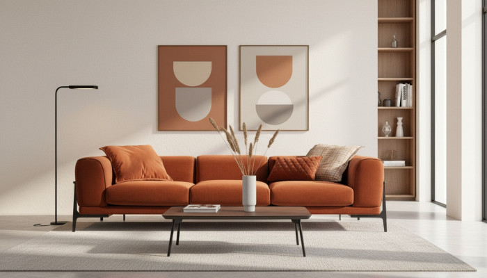 Sofa trzyosobowa 3 miejsce do siedzenia Sofa materiałowa Sofy Modern Red Material Couch Orange