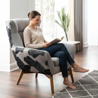 Fotel EarsFotel CocktailFotel miejsce do siedzenia Nowoczesny Design Szary Materiał Siedziba