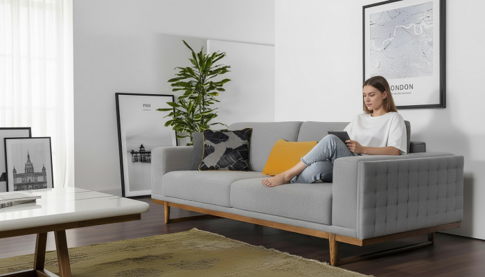 Sofa trzyosobowa 3 miejsce siedzące sofa materiałowa kanapa nowoczesna szara materiałowa nowa