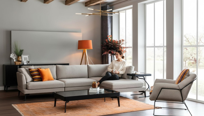 Zestaw sofowy Kanapa Fotel Szara Sofa Nowoczesne Meble Narożnikowa kanapa Zestaw Nowość