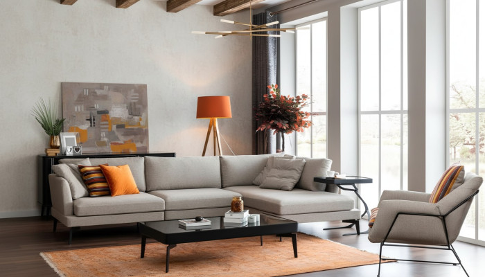 Zestaw sofowy Kanapa Fotel Szara Sofa Nowoczesne Meble Narożnikowa kanapa Zestaw Nowość