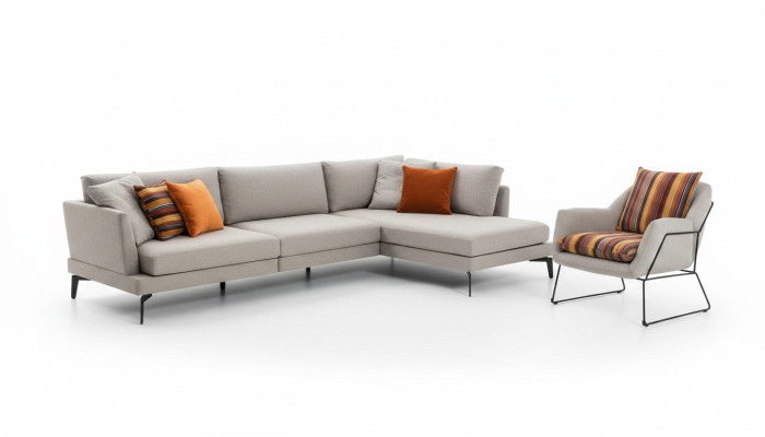 Zestaw sofowy Kanapa Fotel Szara Sofa Nowoczesne Meble Narożnikowa kanapa Zestaw Nowość