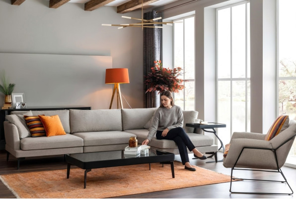 Sofa materiałowa Narożnikowa kanapa Sofa w kształcie litery L Sofy Szary Materiał Salon Nowoczesny Narożnik