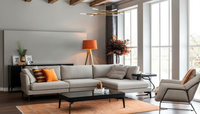 Sofa materiałowa Narożnikowa kanapa Sofa w kształcie litery L Sofy Szary Materiał Salon Nowoczesny Narożnik