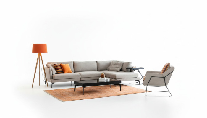 Sofa materiałowa Narożnikowa kanapa Sofa w kształcie litery L Sofy Szary Materiał Salon Nowoczesny Narożnik