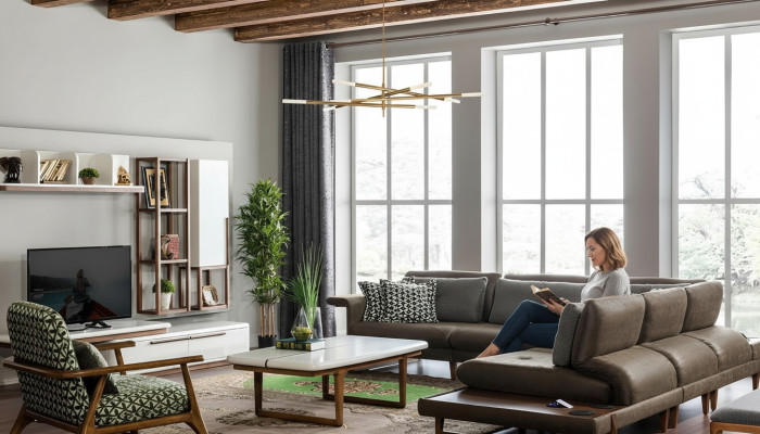 Zestaw do Salonu Luksusowe Meble Sofa w Kształcie L Fotel Włókienniczy Zestaw mebli Nowy