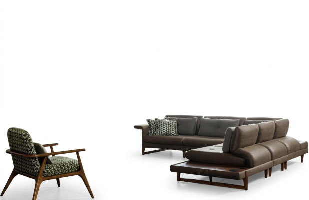 Zestaw do Salonu Luksusowe Meble Sofa w Kształcie L Fotel Włókienniczy Zestaw mebli Nowy