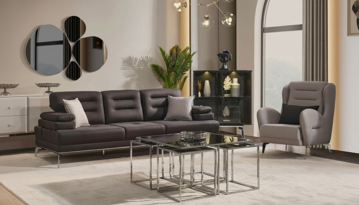 Zestaw sofowy 31 miejsce siedzące Obcios Sofa Fotel Materiał Czarny Nowoczesny zestaw