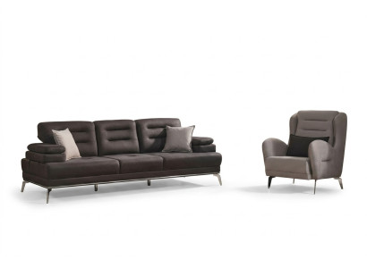 Zestaw sofowy 31 miejsce siedzące Obcios Sofa Fotel Materiał Czarny Nowoczesny zestaw