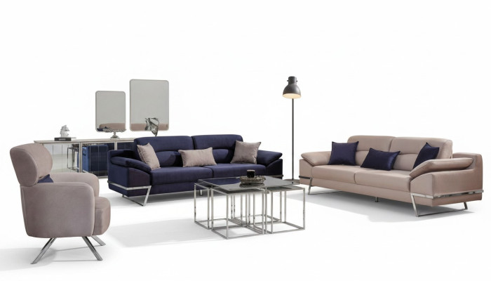 Luksusowy Zestaw sofowy 331 miejsce do siedzenia Sofa trzyosobowa Fotel Material Blue Modern