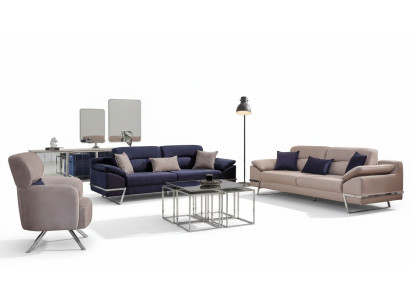 Luksusowy Zestaw sofowy 331 miejsce do siedzenia Sofa trzyosobowa Fotel Material Blue Modern