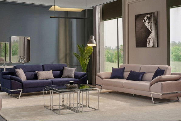 Trzyosobowy Ustaw Zestaw sofowy 33 miejsce do siedzenia Material Luxury Blue Set Obcios