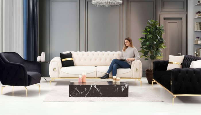 Stylowy komplet wypoczynkowy Chesterfield Stal nierdzewna Meble Sofas Fotel Zestaw wypoczynkowy