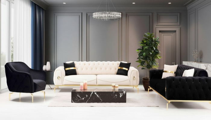 Stylowy komplet wypoczynkowy Chesterfield Stal nierdzewna Meble Sofas Fotel Zestaw wypoczynkowy