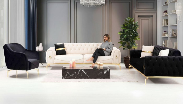 Zestaw wypoczynkowy Chesterfield luksusowy zestaw wypoczynkowy Meble tapicerowane trzymiejscowy Fotel