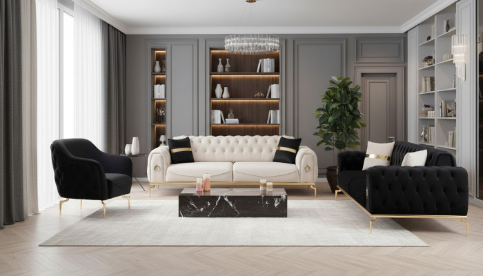 Zestaw wypoczynkowy Chesterfield luksusowy zestaw wypoczynkowy Meble tapicerowane trzymiejscowy Fotel